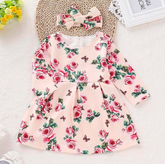 Floral Peach Dress with Matching Headband