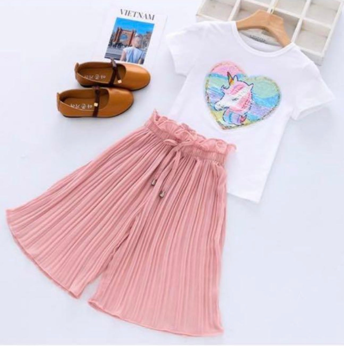 Unicorn Sequin Top with Palazzo Pants Set