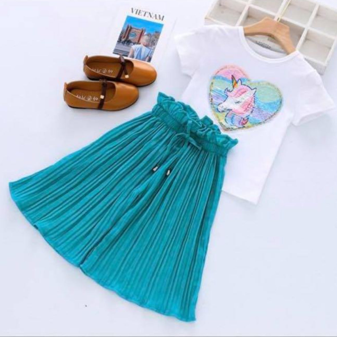 Unicorn Sequin Top with Palazzo Pants Set