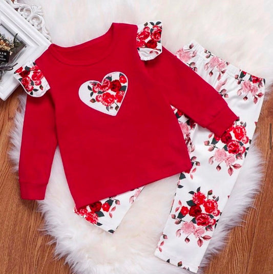 Red Top with White Floral Pants