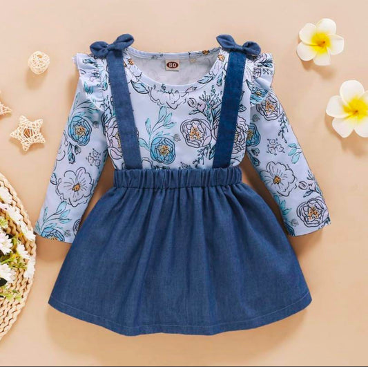 Blue Top with Overalls Skirt